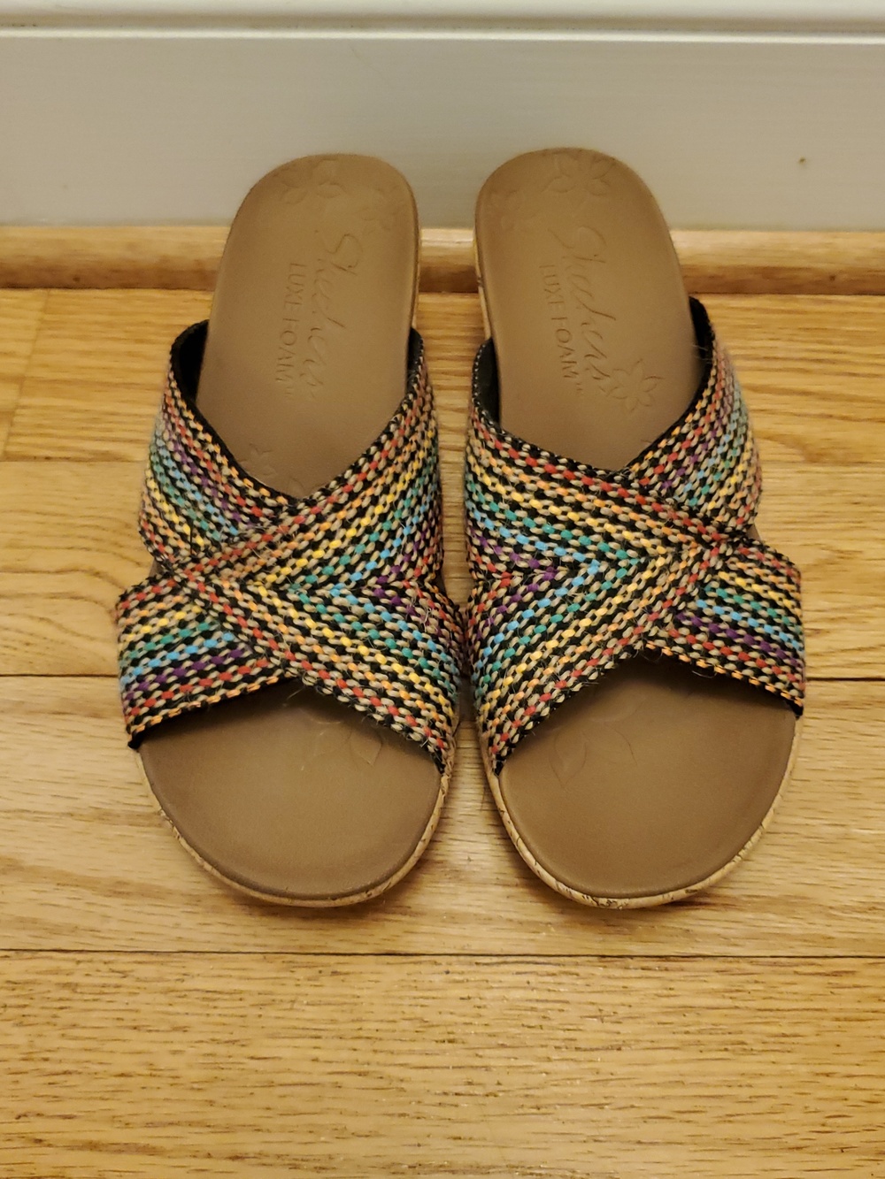 Skechers Woven Multicolor Crisscross Slide Sandals - Picture 2 of 11